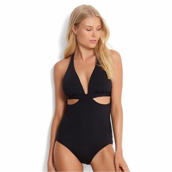 Anthropologie Seafolly Active Halter Cutout One-Piece Bathing Suit AU14/US10 - Picture 5 of 15